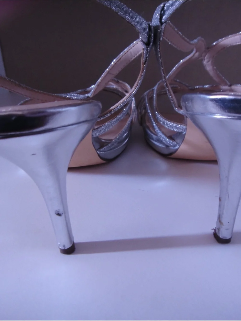 Silver Glitter Strappy Open-Toe Slingback Heels